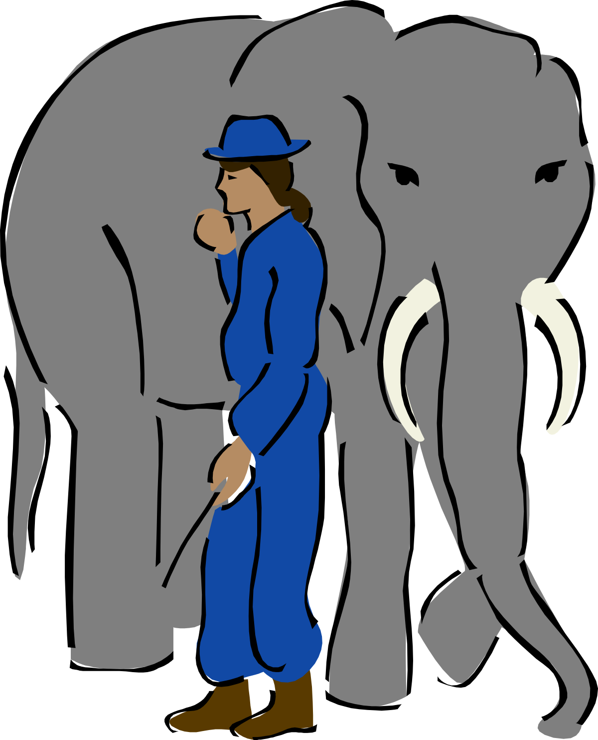 Man in Blue Suit and Hat with Elephant Clipart