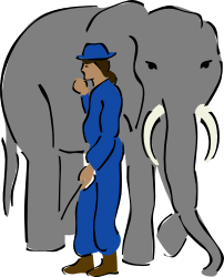 Man in Blue Suit and Hat with Elephant Clipart
