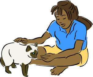 Woman Petting Small White Cat Clipart: Charming Feline Interaction
