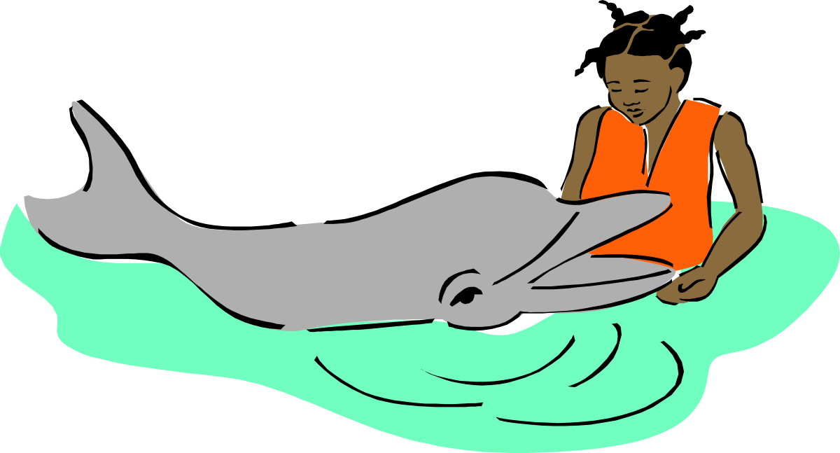 Dolphin Clipart: A Man Relaxing on a Blanket with a Playful Dolphin