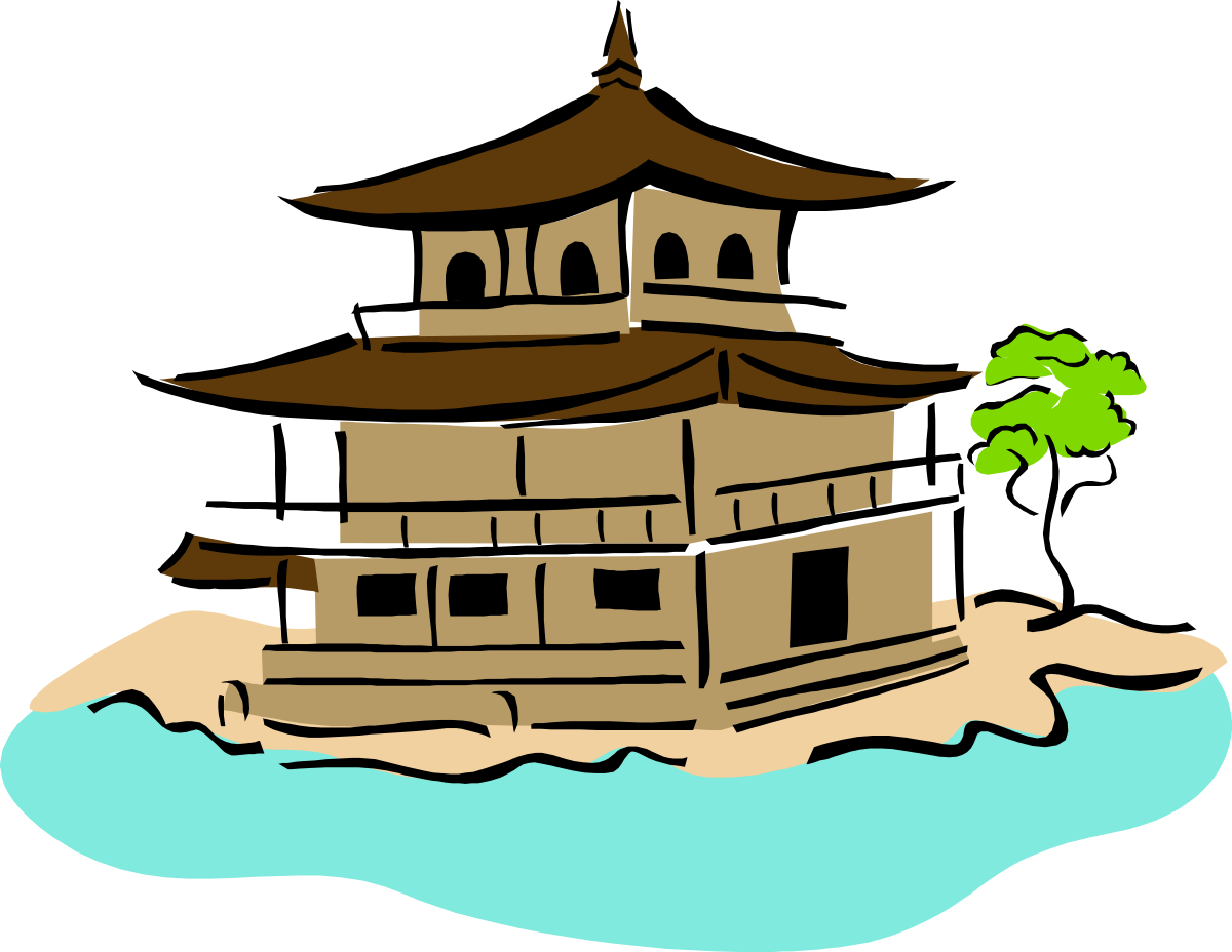 Pagoda Tower on Small Island Clipart