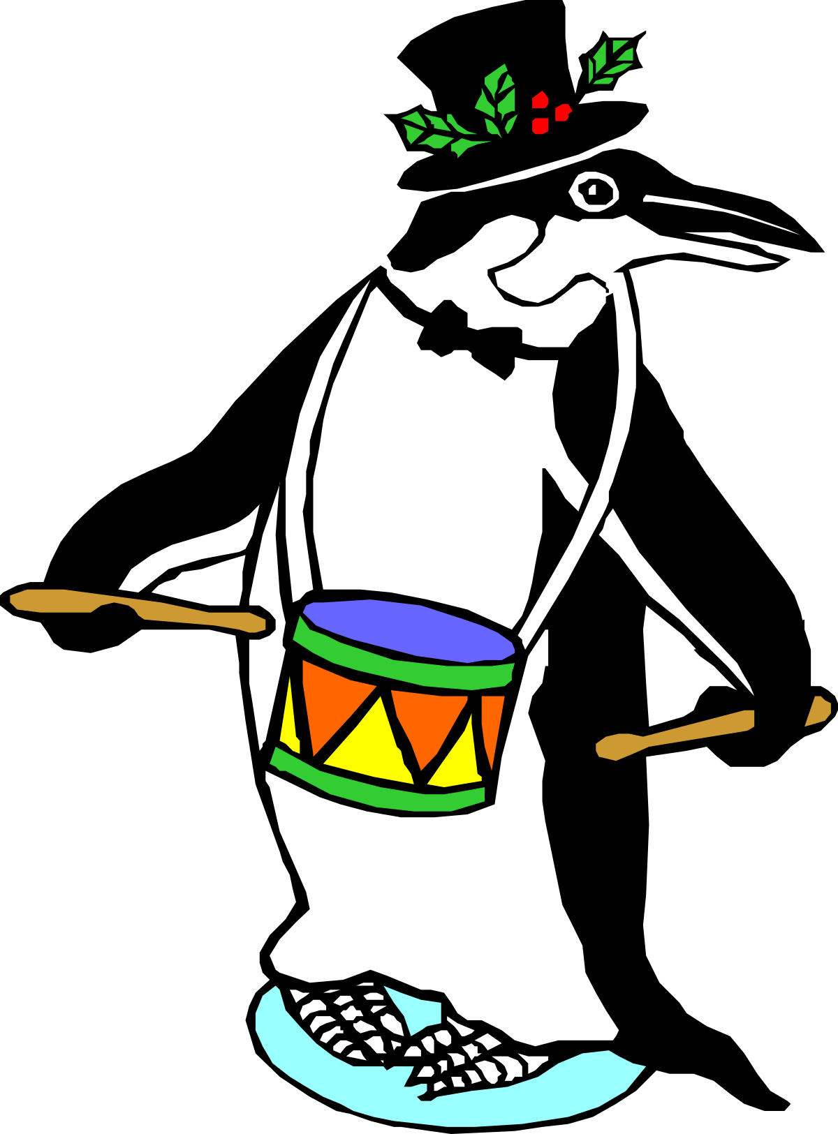 Penguin with Drum and Stick Clipart - Playful Animal Illustration