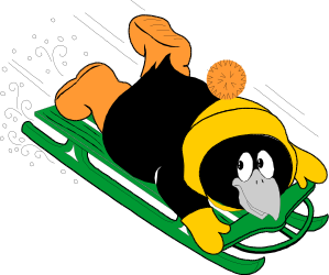 Penguin in Yellow Jacket Skiing Clipart - Fun Winter Adventure