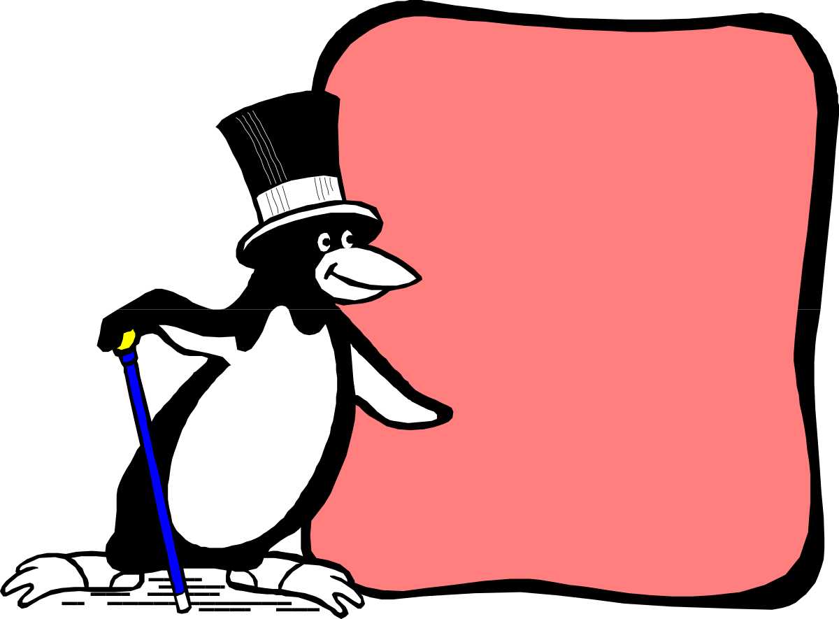 Penguin with Pencil on Pink Background Clipart