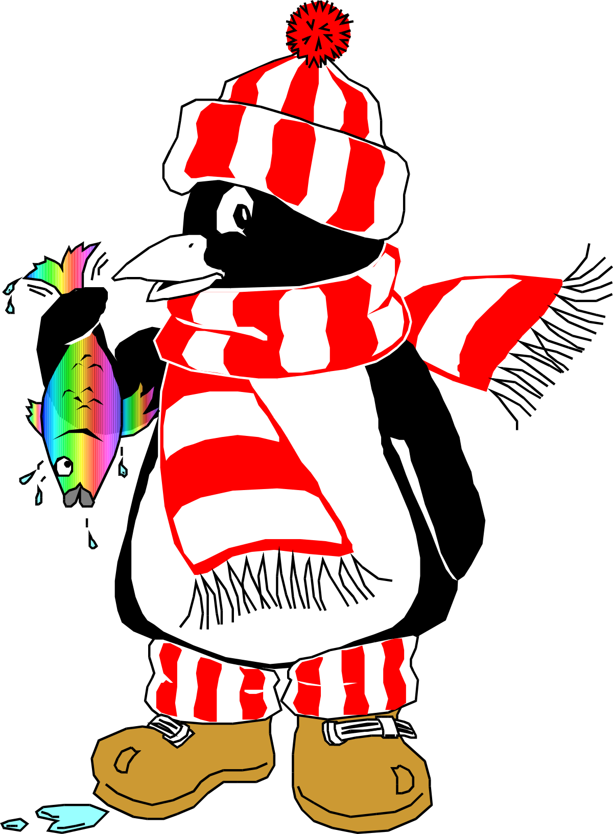 Penguin Wearing Striped Red and White Scarf Clipart
