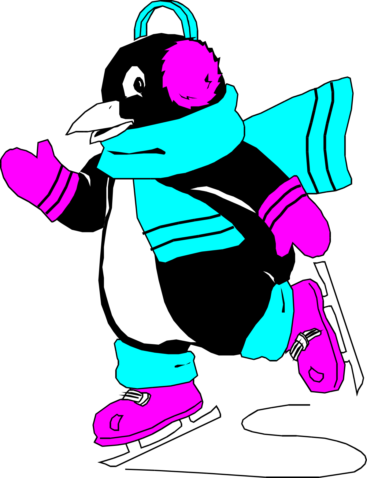 Penguin Skating on Skateboard Clipart for Fun Designs