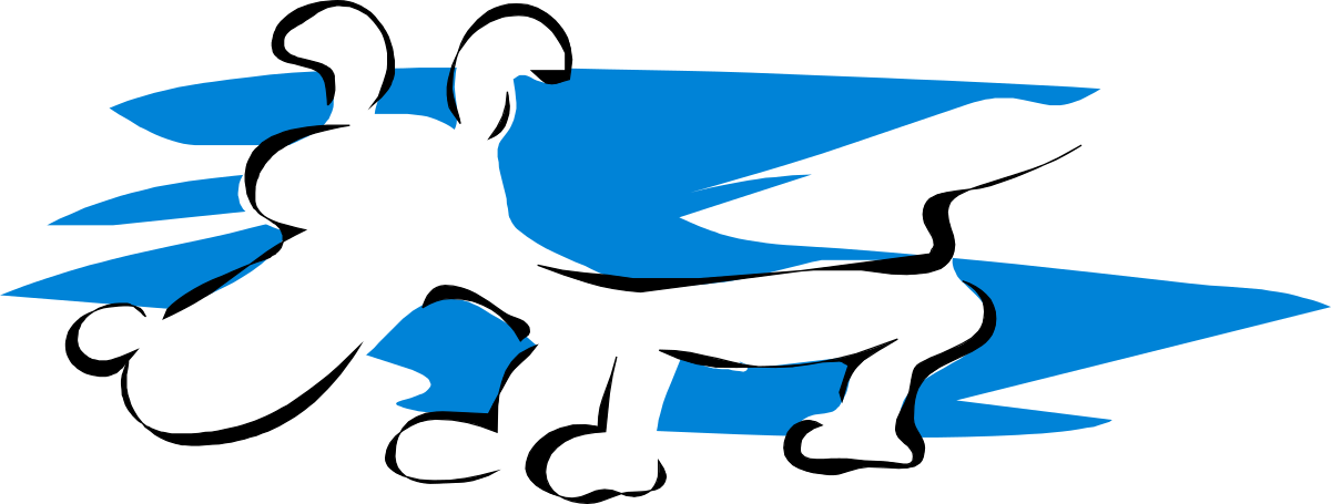 White Dog with Blue and White Stripes Clipart - Playful Pet Illustration