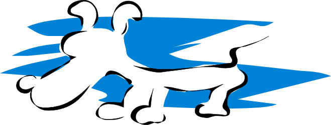 White Dog with Blue and White Stripes Clipart - Playful Pet Illustration