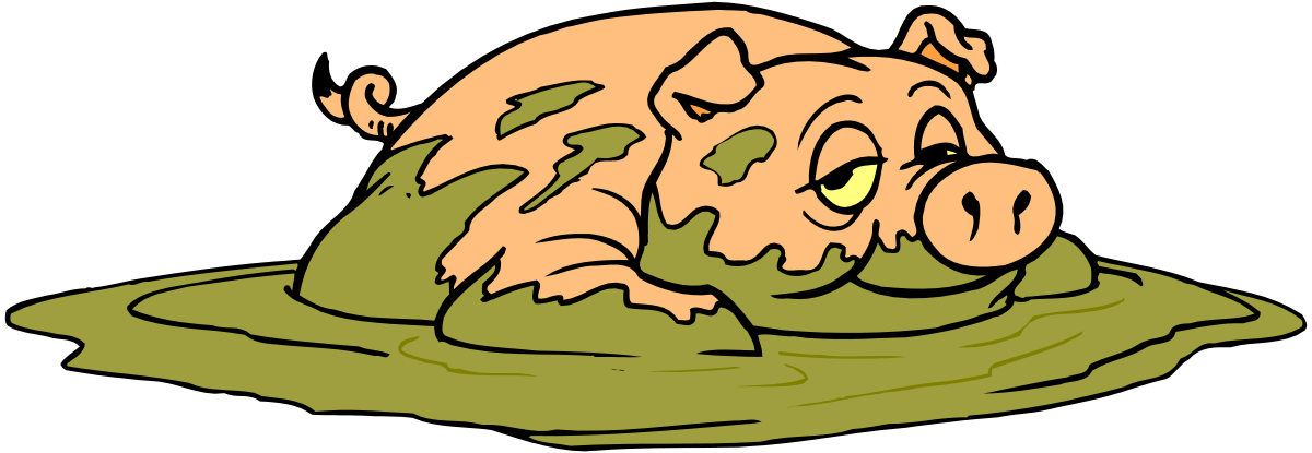 Borders with Animals: Cute Pig Lying on the Ground Clipart
