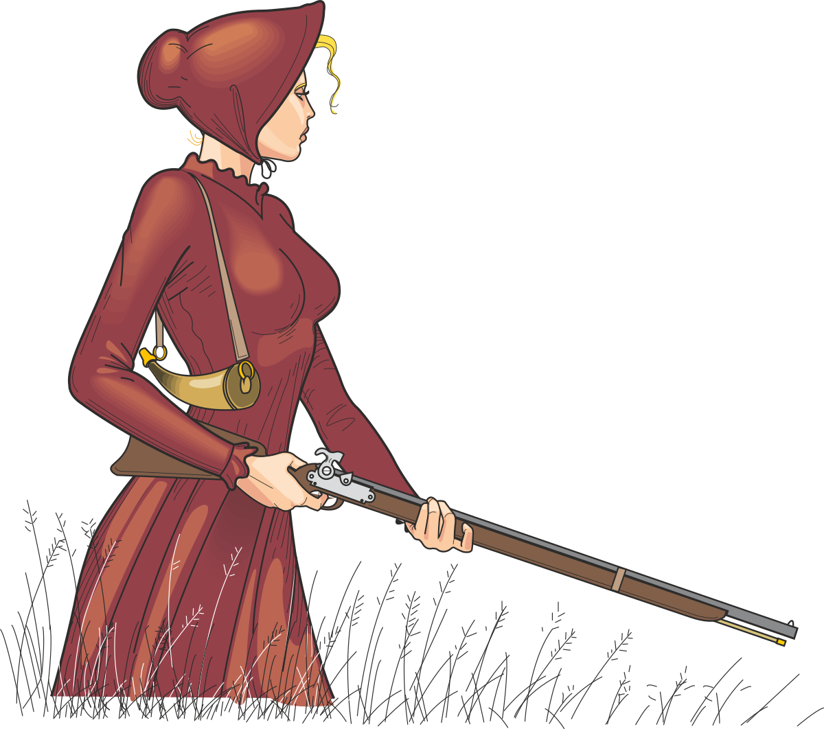 a woman in a red dress holding a rifle clip art png transparent Borders and People: Pioneer Woman in a Red Dress with Rifle Clipart