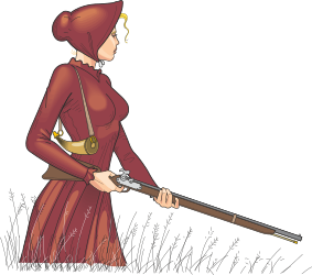 Borders and People: Pioneer Woman in a Red Dress with Rifle Clipart