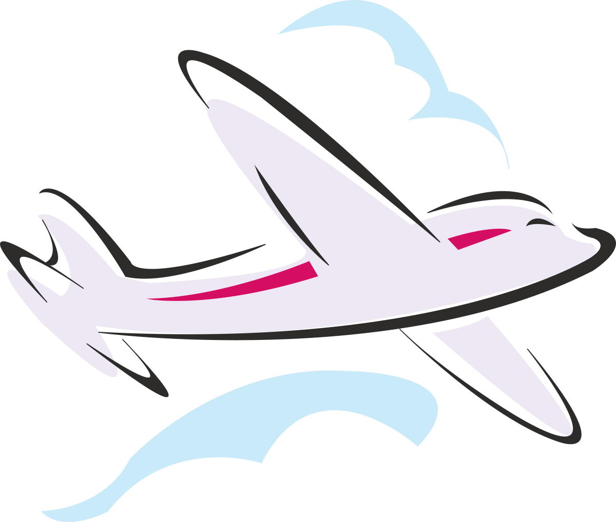 Plane Flying in the Sky with a Pink Tail - Vibrant Clipart for Creative Projects