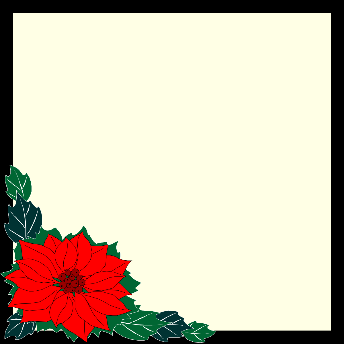 Christmas Borders with Poinsettias and Holly Leaves Clipart