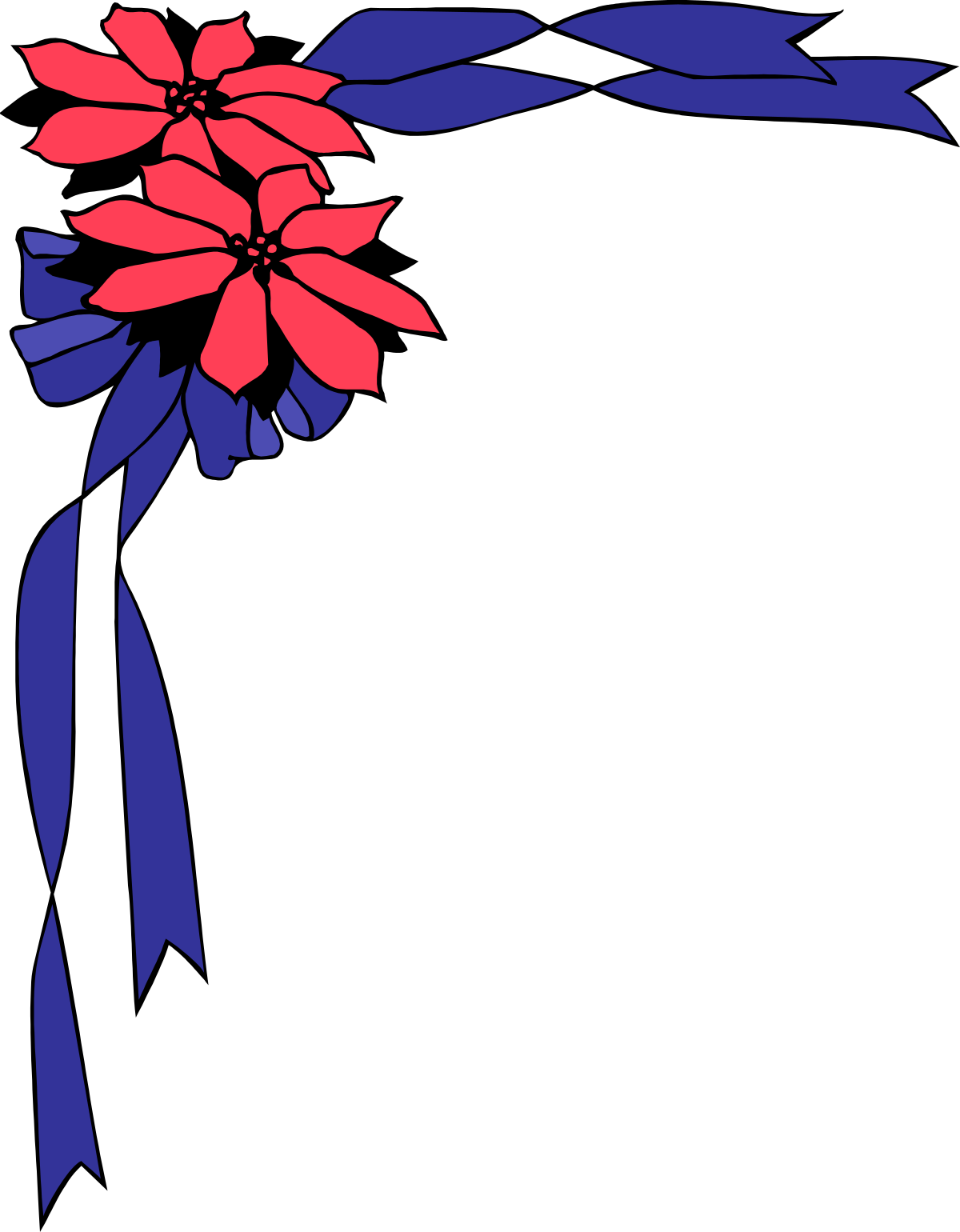 a red and blue flower with a blue ribbon clip art png transparent Red and Blue Flower Clipart with Elegant Blue Ribbon Borders and Corners