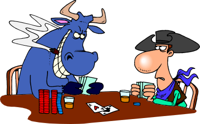 Cartoon Bull and Man Playing Poker Clipart - Fun and Whimsical Illustrations