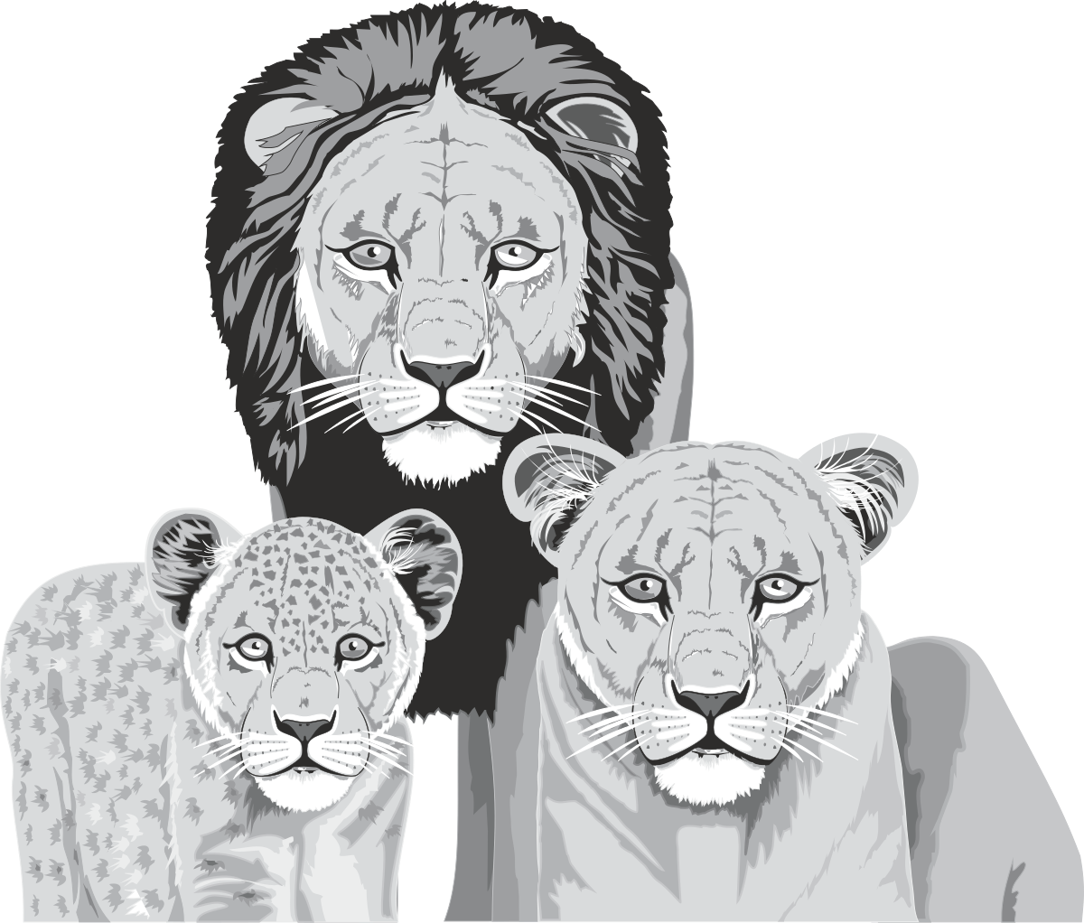 three lions with their cubs clip art png transparent Lions with Cubs Clipart - Majestic Wildlife Family