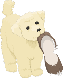 White Dog with Brown Shoe Clipart - Playful and Charming SVG Illustration