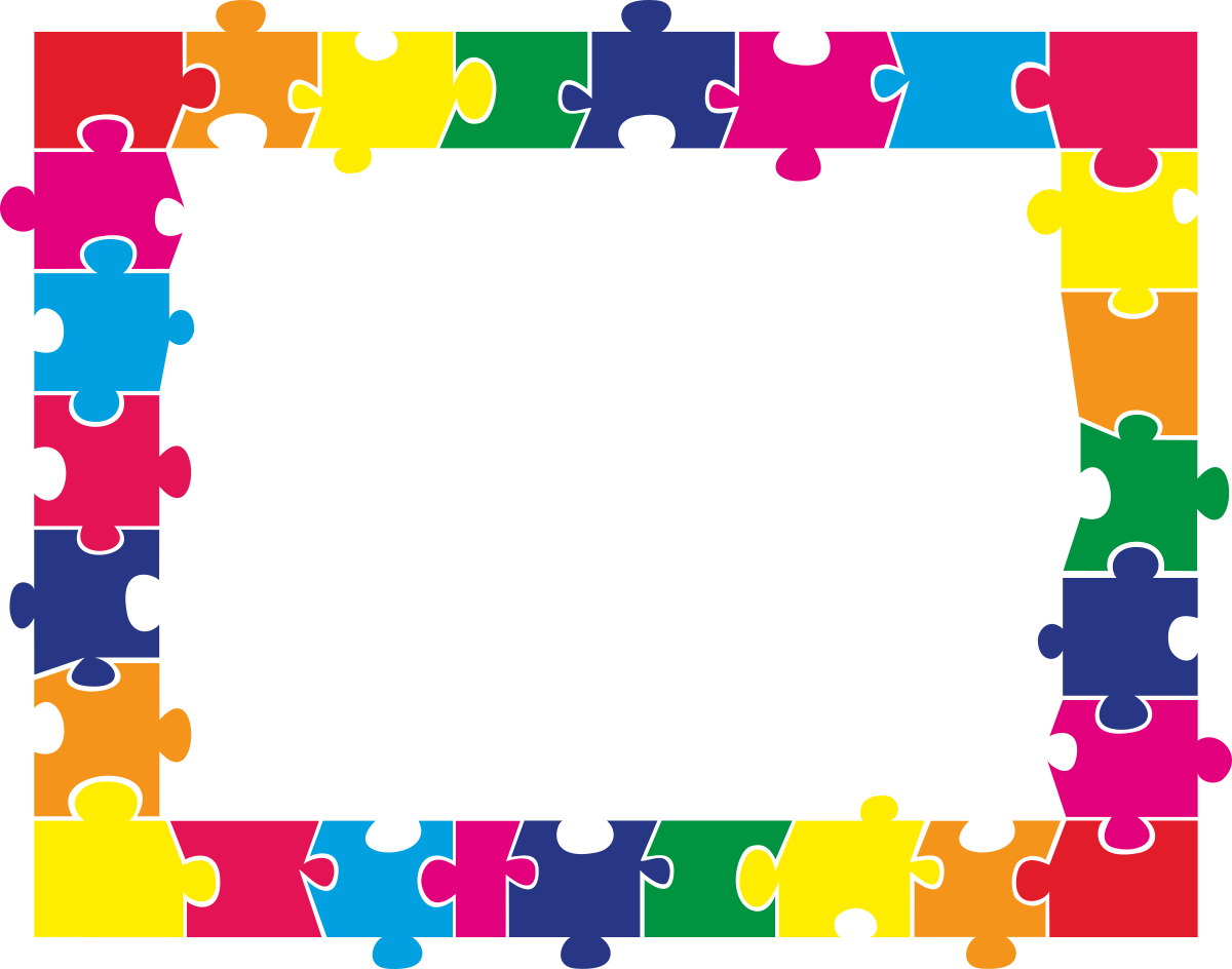 Borders Leisure Clipart: Square Puzzle Piece on Black Background