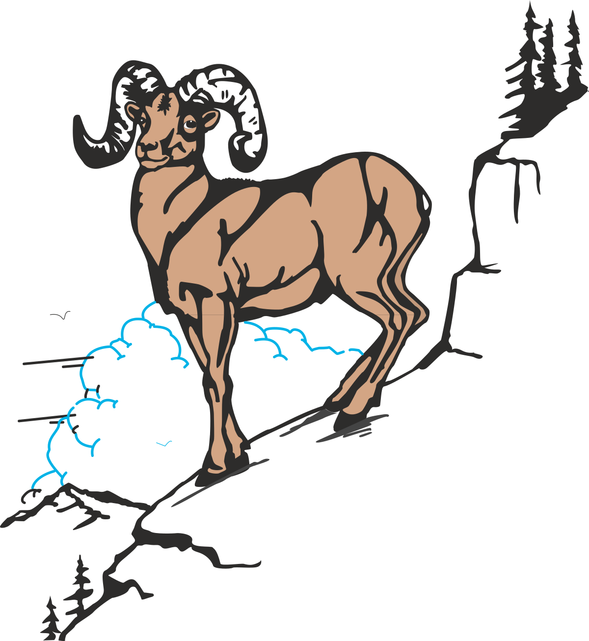 a bighorn ram standing on a rock clip art png transparent Bighorn Ram on Rock - Majestic Wildlife Clipart