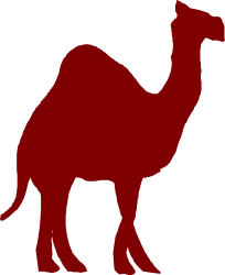 Red Camel Silhouette Against Black Background - Stunning Clipart Design