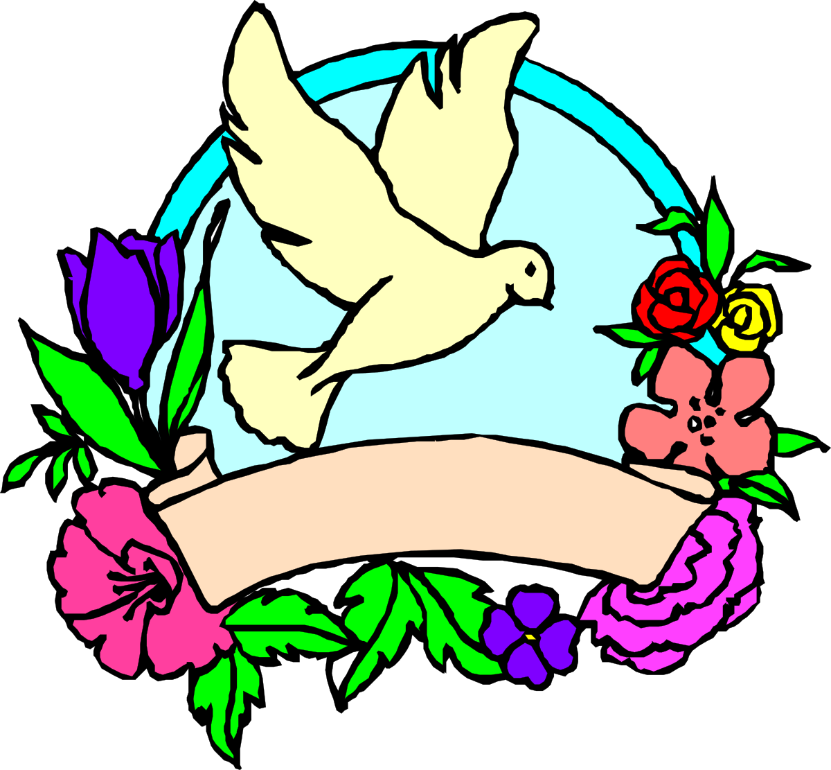 Dove with Ribbon and Flowers Clipart - Elegant Peaceful Symbol