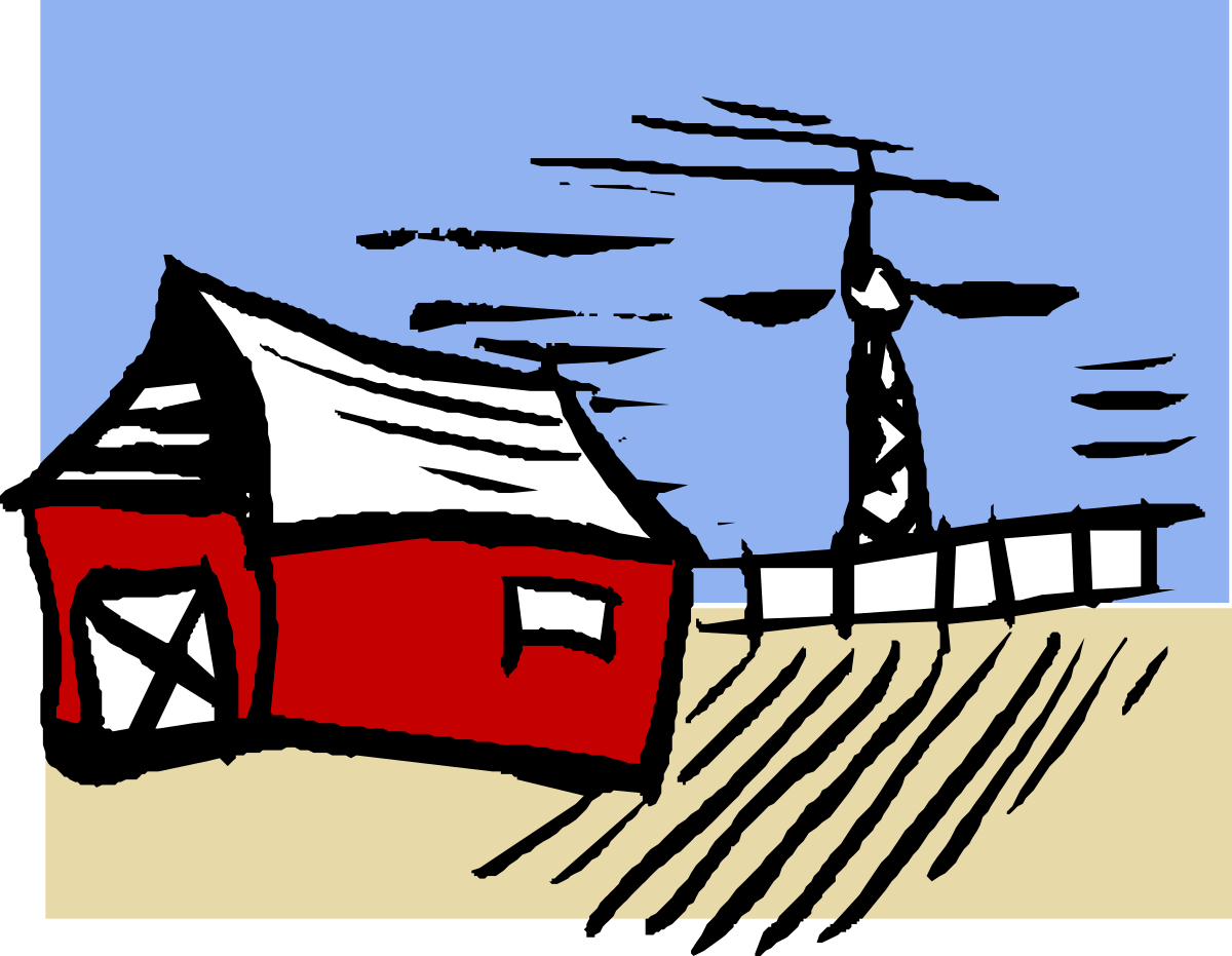 Red Barn Against a Blue Sky - Charming Farm Clipart