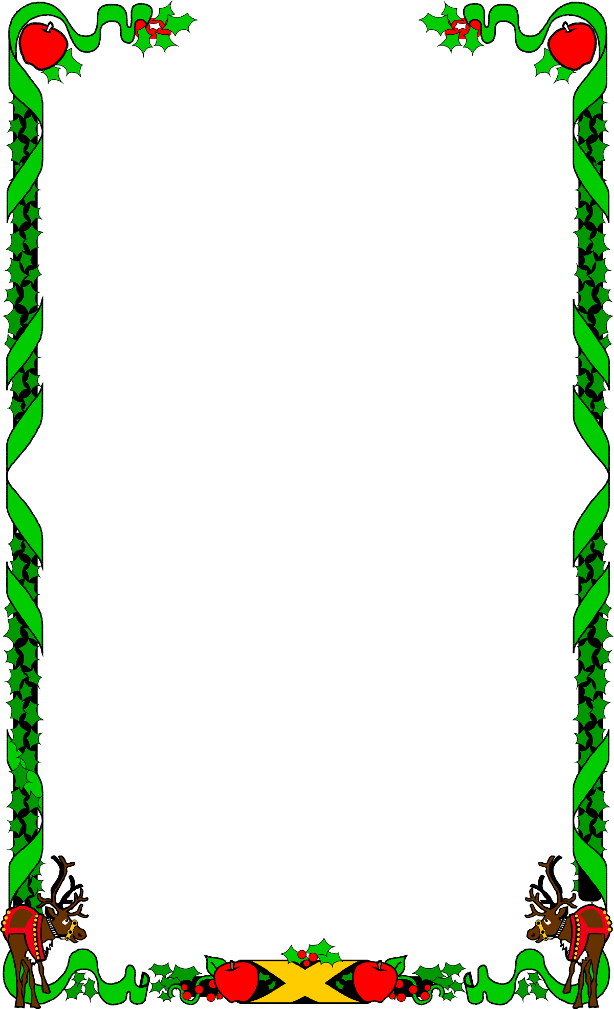 Festive Green and Red Border Clipart with Floral Accents