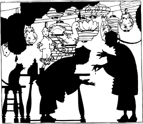 Black and White Silhouette of Man and Woman in Kitchen - Perfect for Clipart Designs