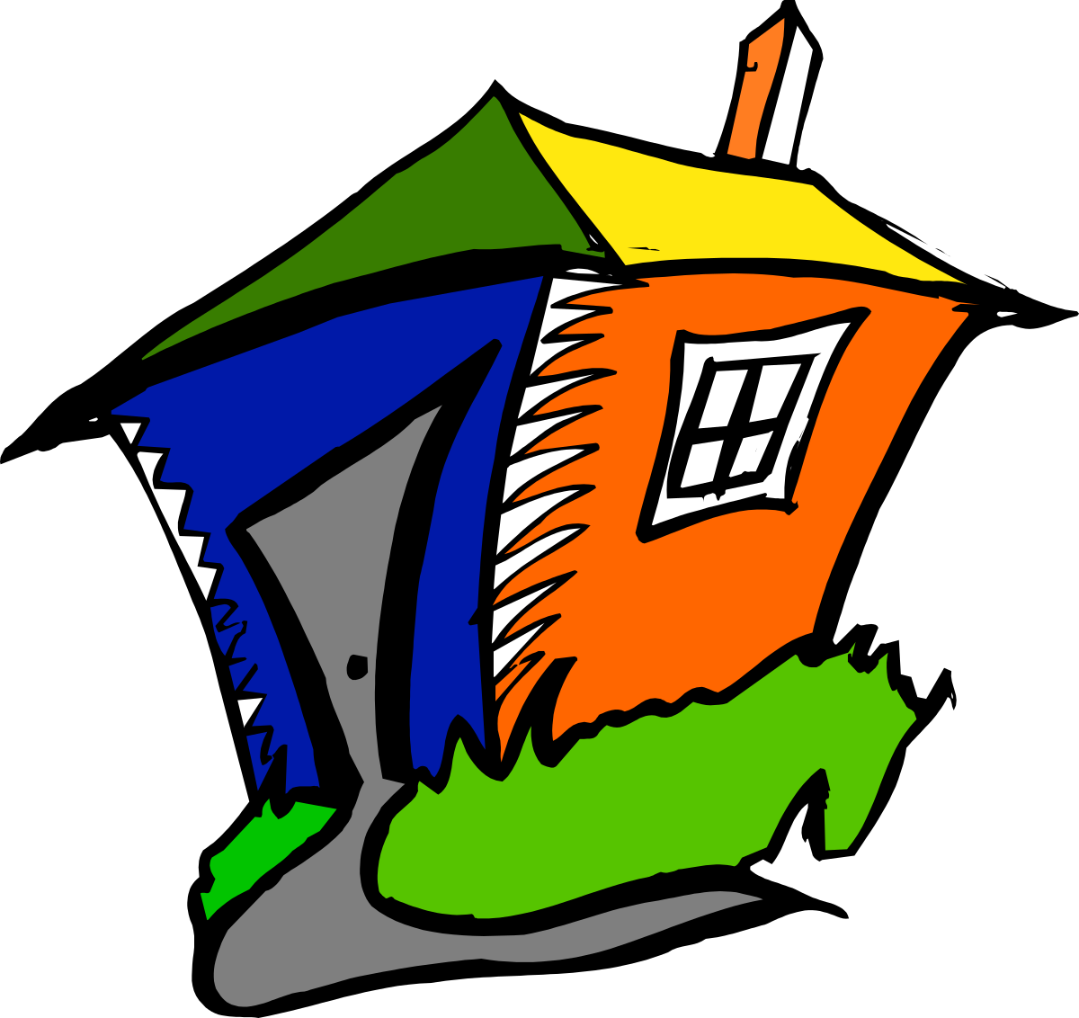 a house with a green roof and a blue roof clip art png transparent Charming House with Green and Blue Roof - Vibrant Clipart