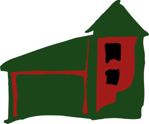Green and Red House Clipart with Red Roof