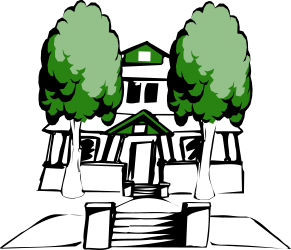 White House with Trees - Elegant Clipart for Home and Garden Themes