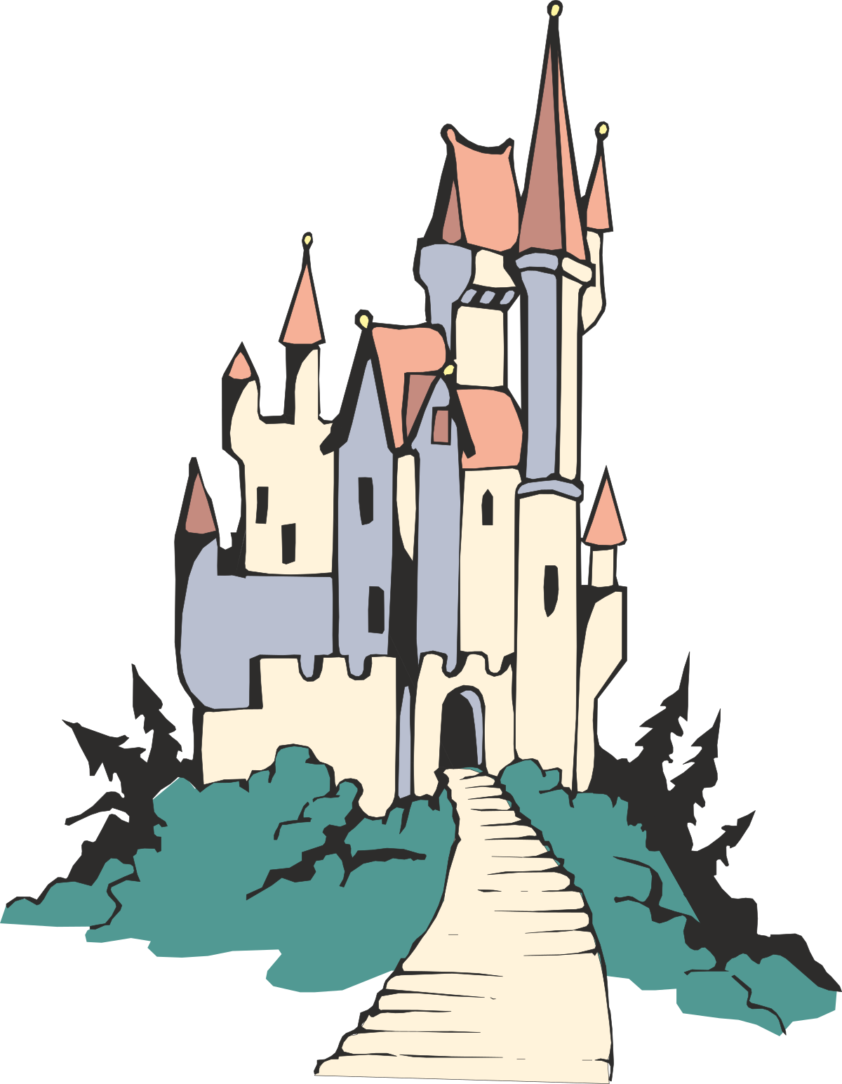 Castle with Scenic Path Leading to It - Enchanting Clipart