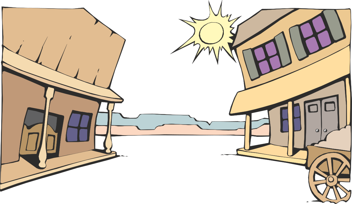 a cartoon of a small town with a sun clip art png transparent Small Town Cartoon with Sun Clipart for Vibrant Scenes