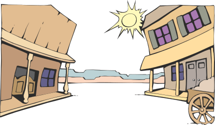 Small Town Cartoon with Sun Clipart for Vibrant Scenes