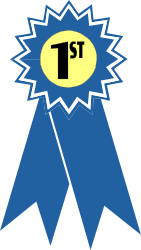 Blue Ribbon with Yellow Star on Black Background - Premium Clipart