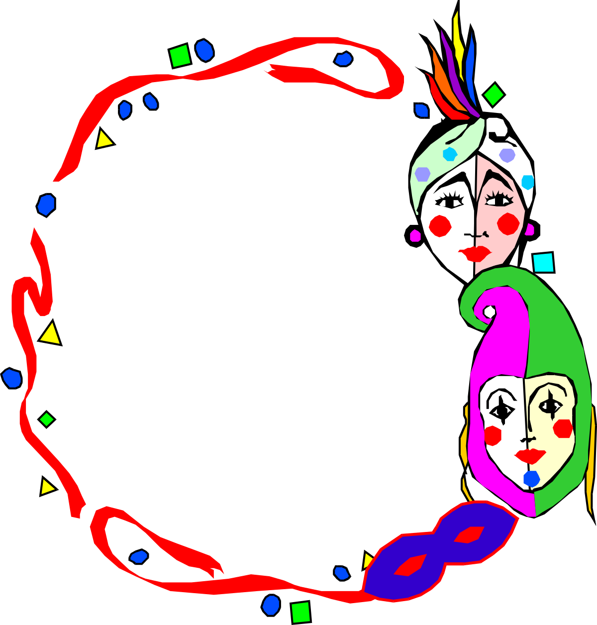 a circle with clowns and cons clip art png transparent Borders Holiday Ribbon with Clowns - Fun Clipart Design