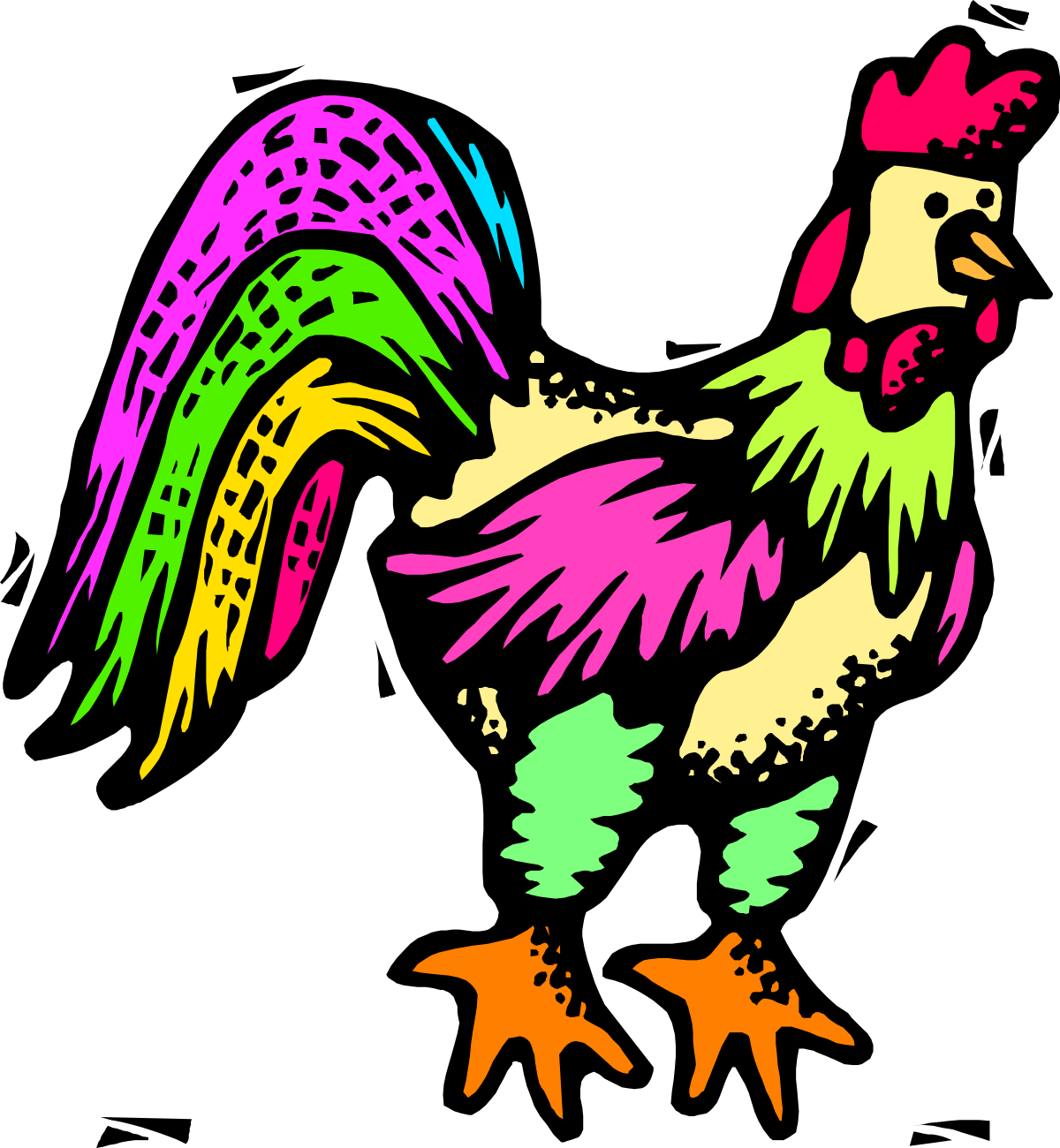 Colorful Rooster Clipart on Black Background