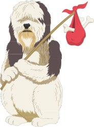Dog with Red Bow and Bag Clipart for Fun Designs