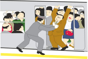 Subway Scene: Woman Pulling Man Clipart