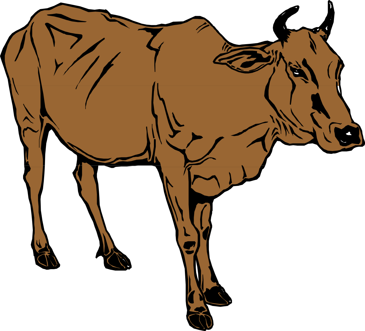 Brown Cow Clipart on Black Background - Farm Animal Illustration