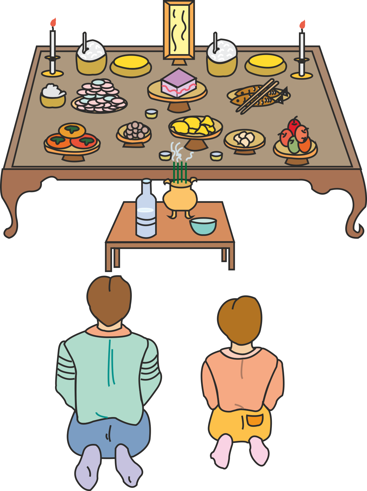 Couple Dining Together at a Table with Food - Clipart Illustration