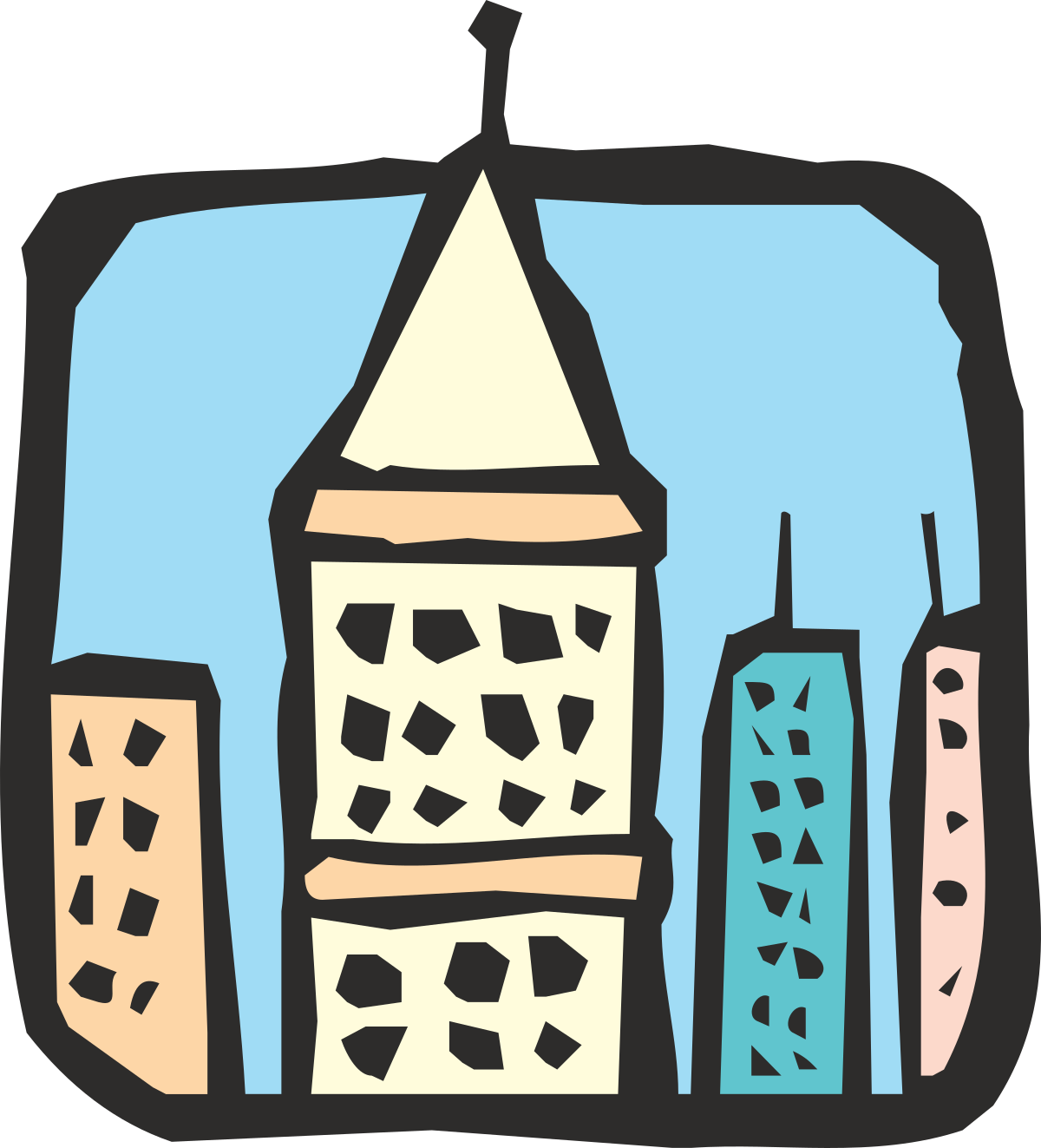 Building Clipart with Sky Background - Cartoon Style