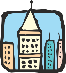 Building Clipart with Sky Background - Cartoon Style
