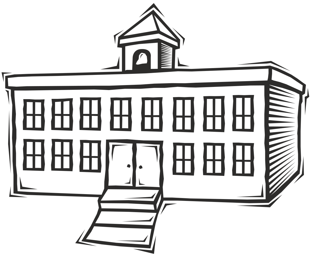 School Building Clipart - Black and White Illustrations for Educational Themes