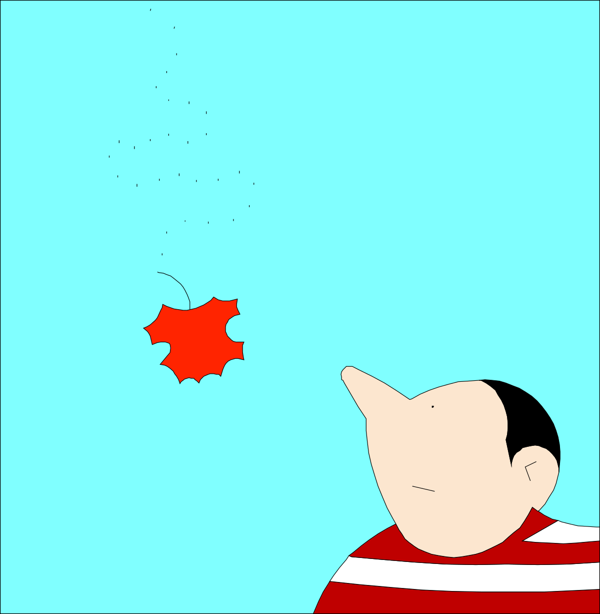 Man Gazing at a Vibrant Red Maple Leaf Clipart