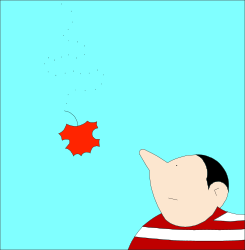 Man Gazing at a Vibrant Red Maple Leaf Clipart