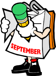 Cartoon Character Holding a Paper and Paper Bag Clipart