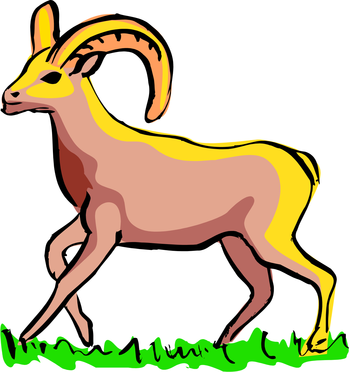 Goat with Yellow Tail on Black Background - Eye-Catching Clipart