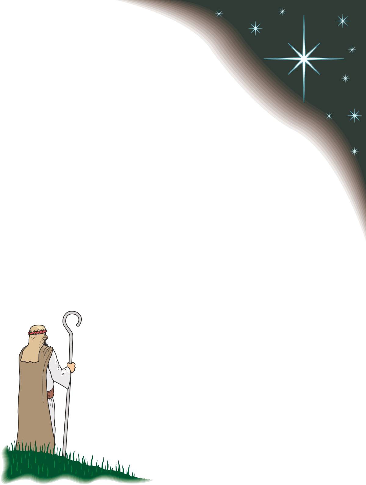 Borders of People: Shepherd Kneeling in Grass with Star Clipart