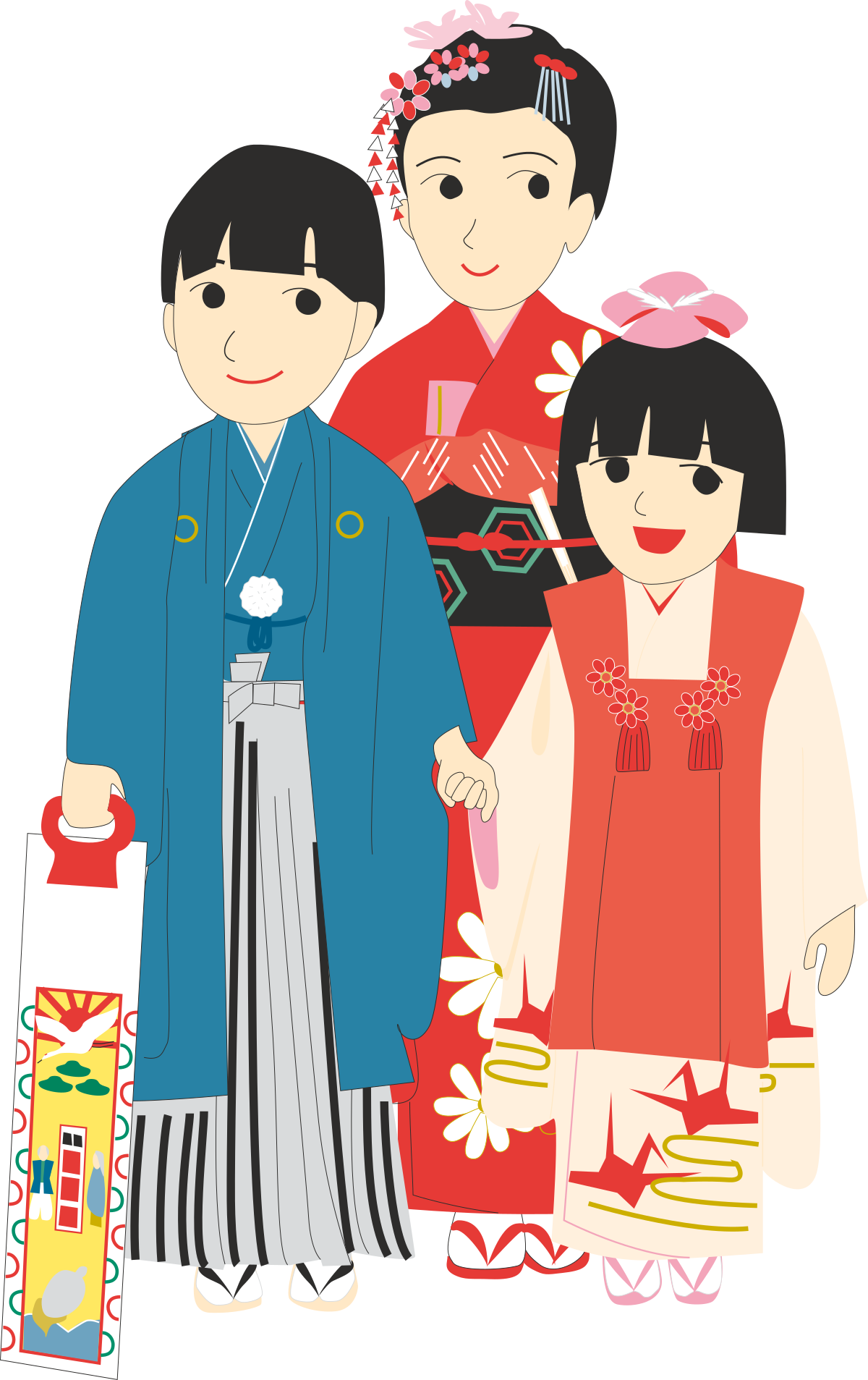Couple in Kimonos Clipart: Elegant Traditional Japanese Art